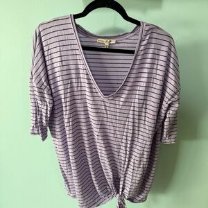 Express One Eleven 3/4 Length Sleeve Purple Striped Women's Top Tie In Front M